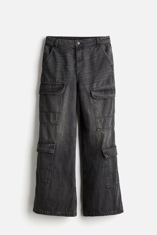 Denim cargo trousers - black