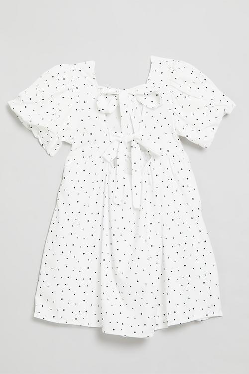 Back strap polka dot dress-ecru & black