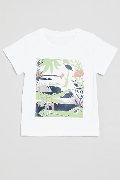 Printed crew neck tee-white