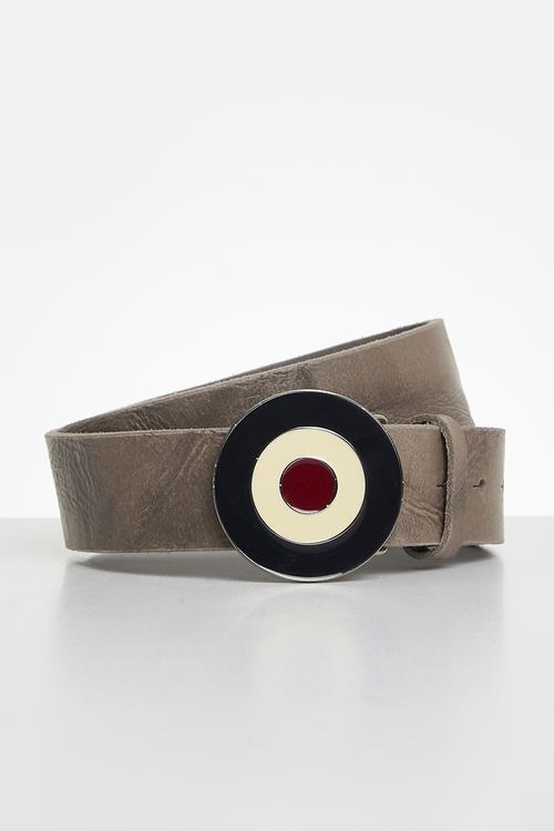 Distressed Leather Target Buckle  - Sustained Grey