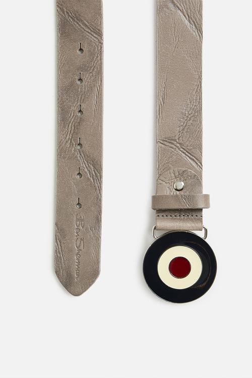 Distressed Leather Target Buckle  - Sustained Grey