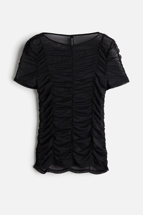 Ruched mesh top - black