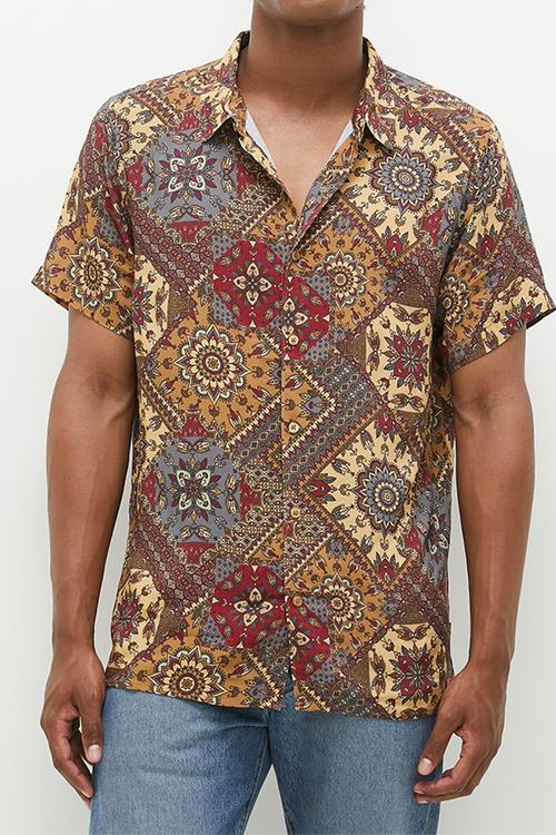 Short sleeve Eco Sandwash Shashiko Shirt - Free Spirit Shashiko Red