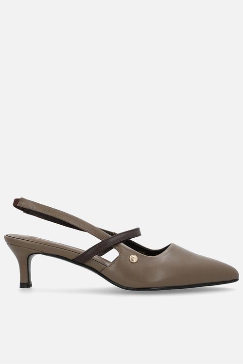 Leather kitten strap heel - taupe