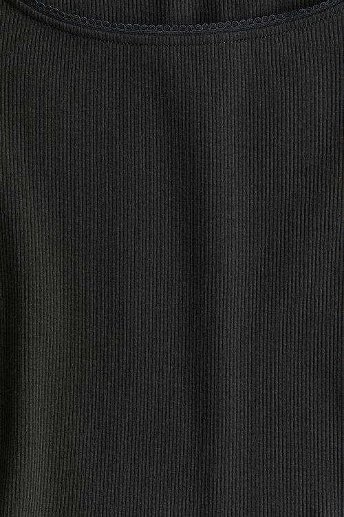Picot-trimmed ribbed top - dark grey
