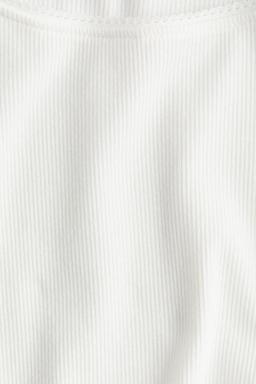 Picot-trimmed ribbed top - natural white