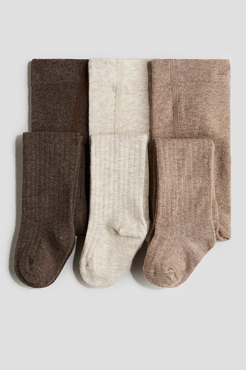 3-pack tights - brown,beige