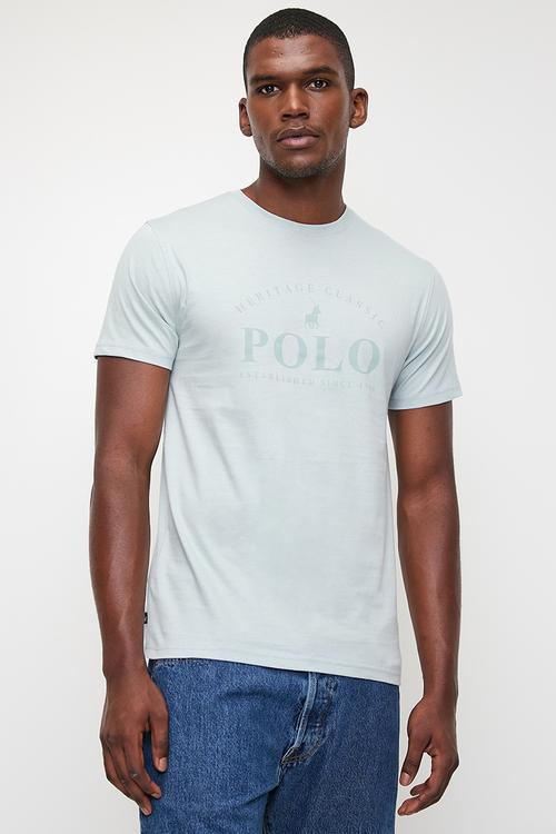 Mens Graphic Logo Printed Ss Tee - Light Blue