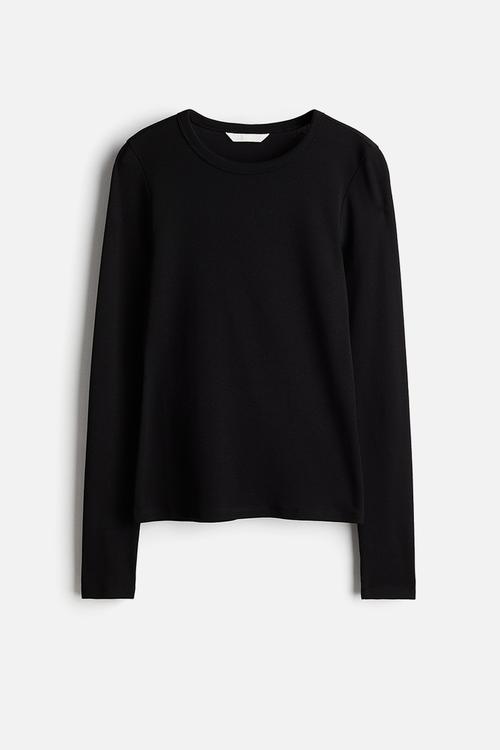 Long-sleeved jersey top - black