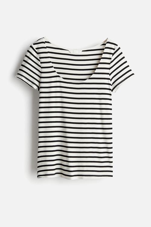 Square-neck top - white & black striped 