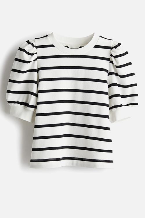 Puff-sleeved top - black. & white striped
