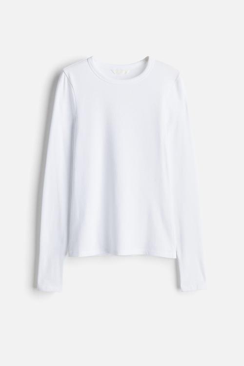 Long-sleeved jersey top - white
