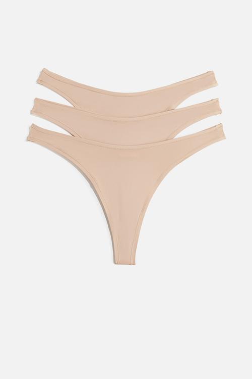 3-Pack microfibre thong briefs - beige