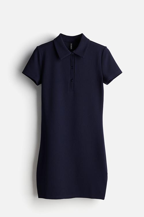 Crêpe polo dress - navy blue