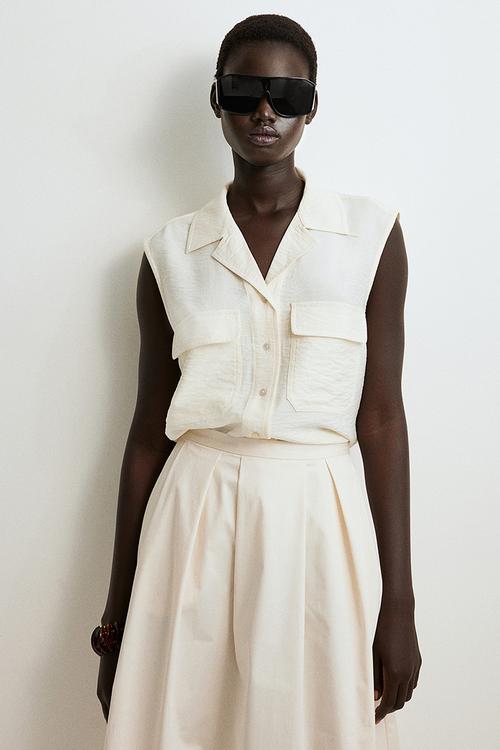 Sleeveless cargo shirt - cream