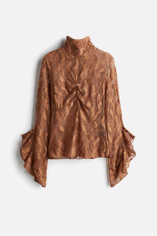 Turtleneck lace top - dark beige