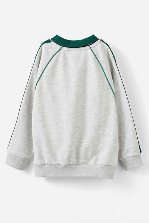 Polo collar fleece top - grey marle w/ varsity green trim