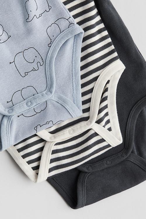 3-Pack long-sleeved bodysuits - light blue elephants