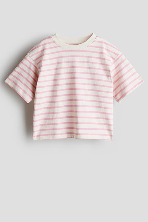 Boxy cotton T-shirt - light pink striped