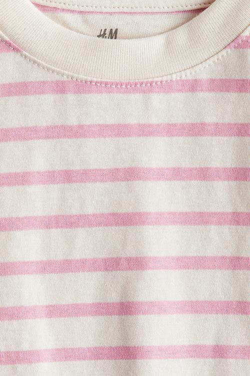 Boxy cotton T-shirt - light pink striped