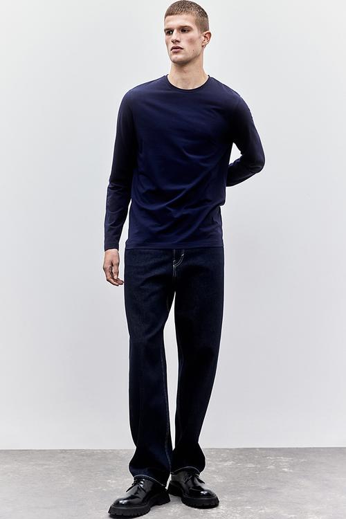 Slim fit jersey top - navy blue 