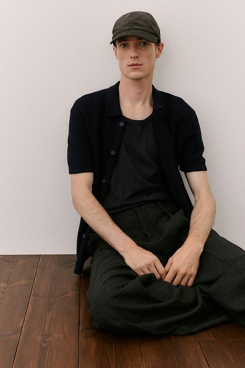 Regular fit textured-knit shirt - blue