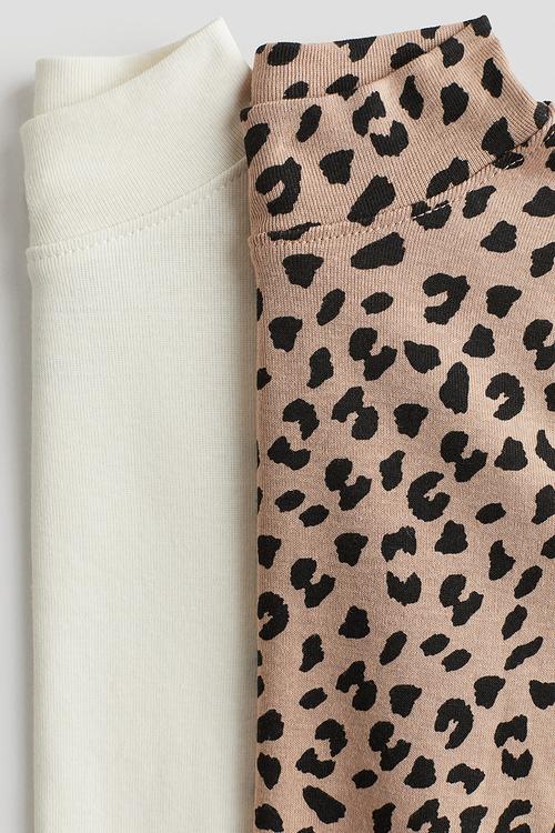 2-Pack polo-neck tops - white leopard-print
