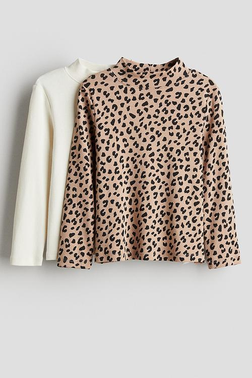 2-Pack polo-neck tops - white leopard-print
