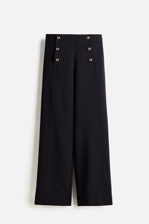 Button-front twill trousers - navy blue