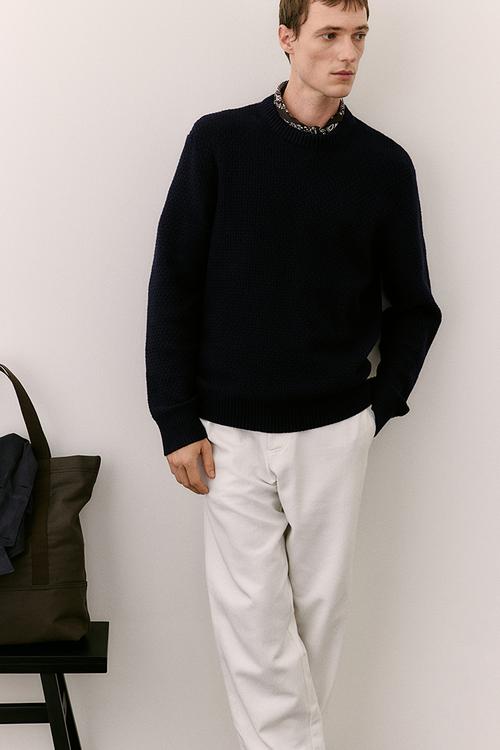 Regular fit textured-knit jumper - navy blue 