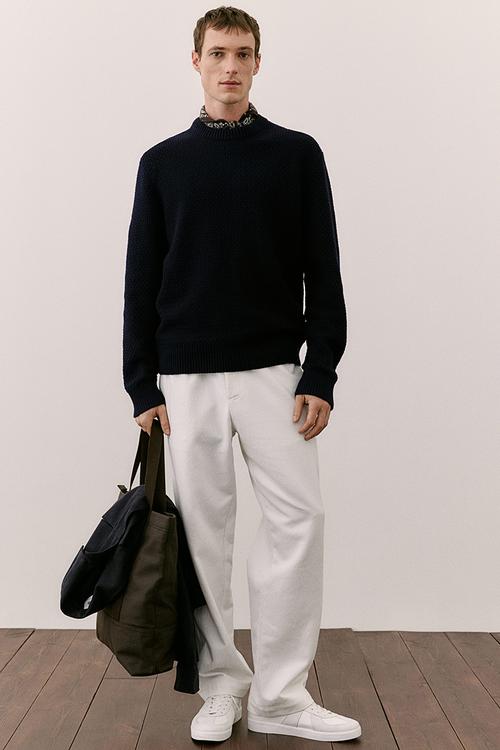 Regular fit textured-knit jumper - navy blue 