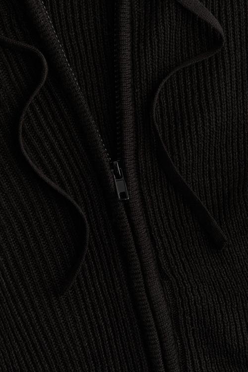 Rib-knit zip-through hoodie - black