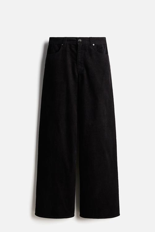 Wide corduroy trousers - black