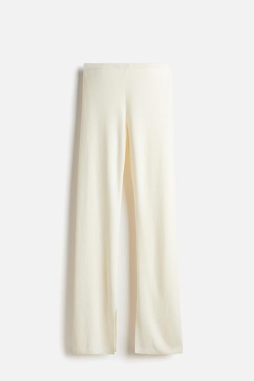 Fine-knit flared trousers - cream