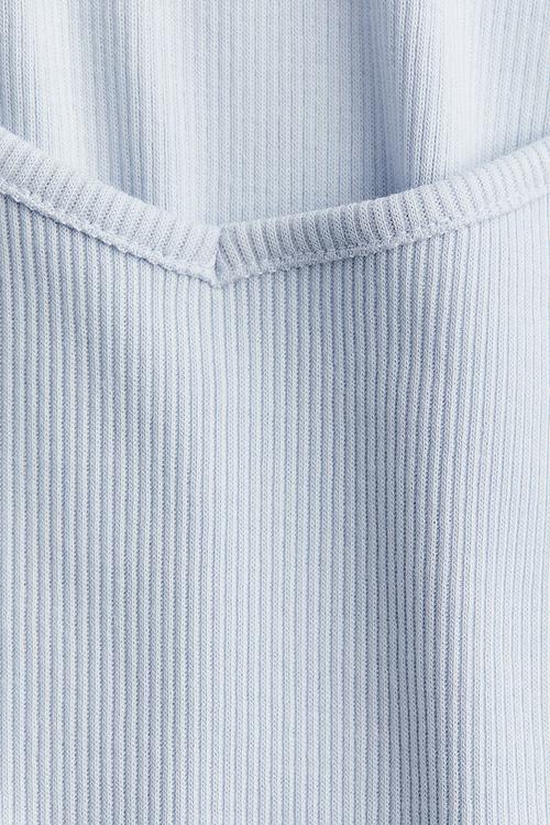 Ribbed sweetheart-neck T-shirt - light blue