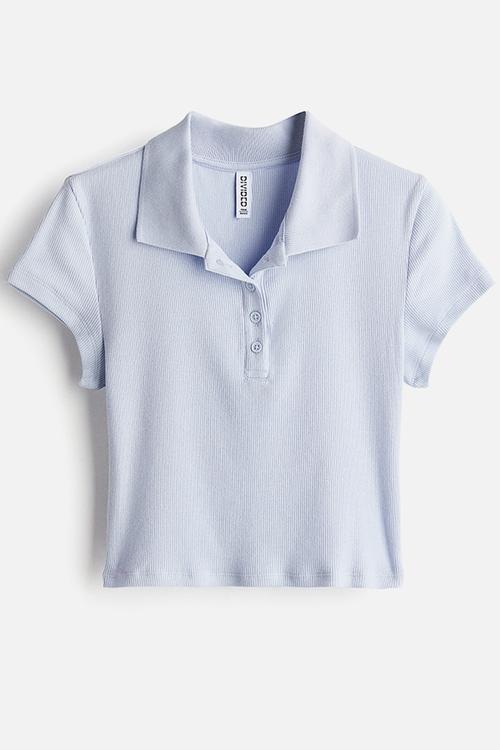 Ribbed polo shirt - light blue