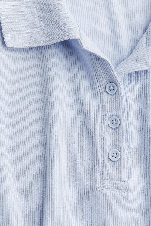 Ribbed polo shirt - light blue