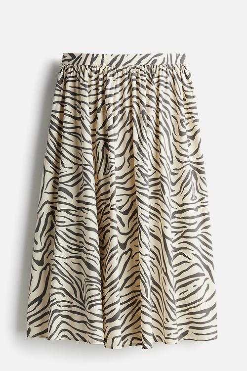 Flared poplin skirt - beige,multi