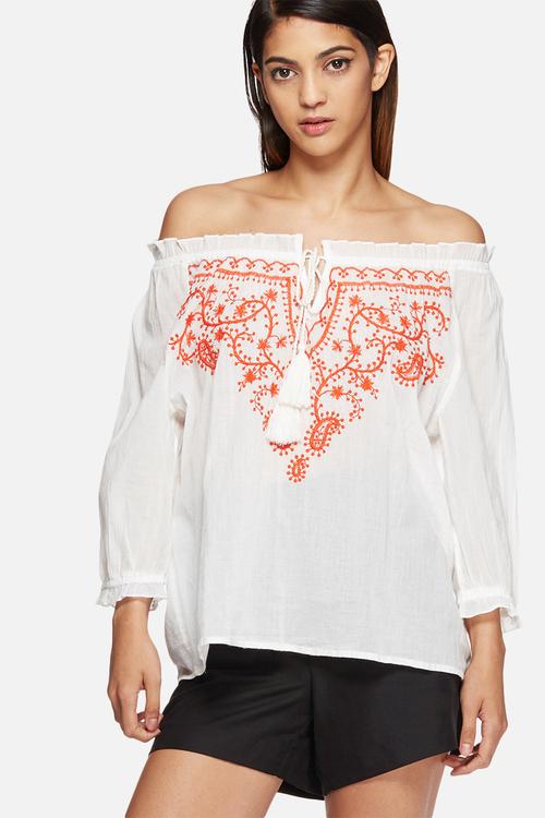 Monaco embroidered off the shoulder top