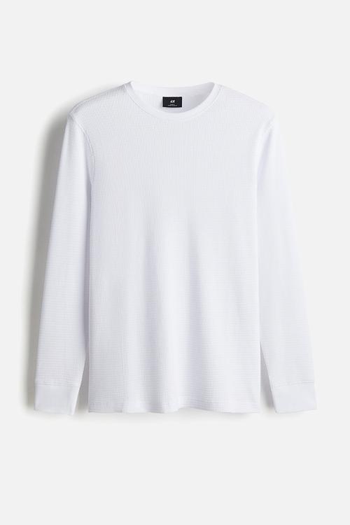 Slim fit waffled jersey top - white