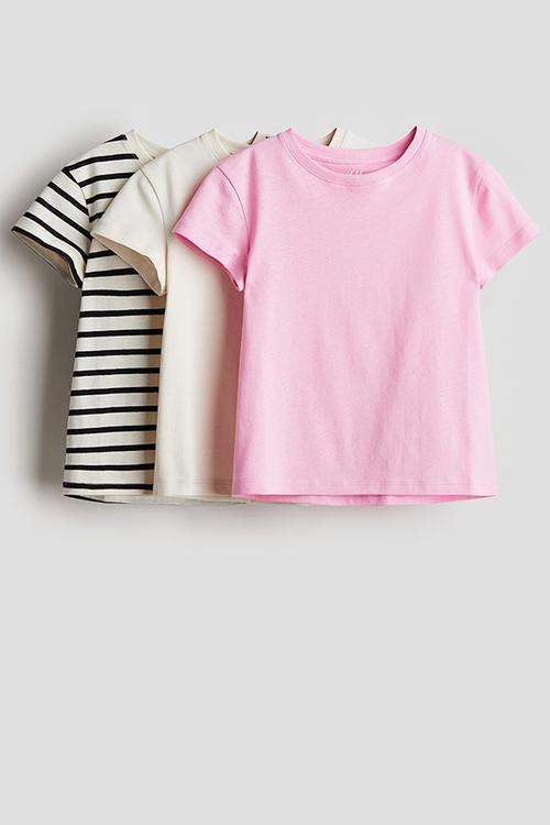 3-Pack cotton jersey tops - pink & light beige