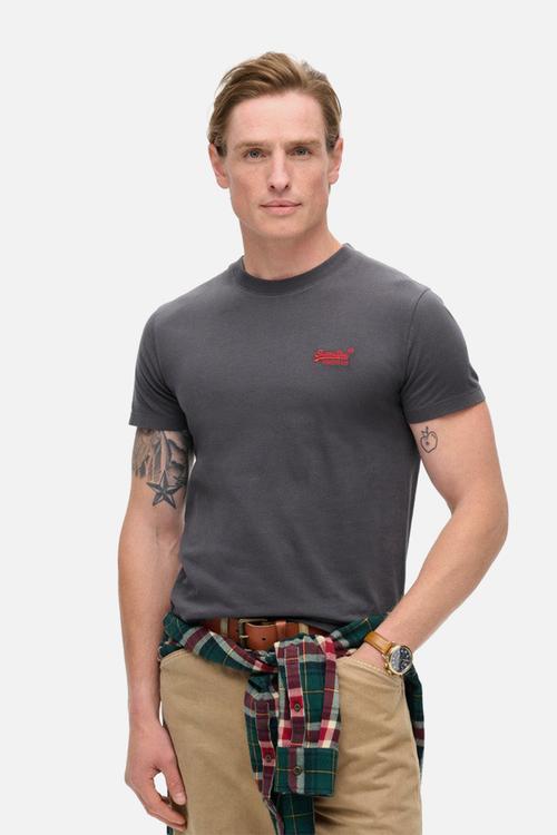 Essential Logo Emb Tee - Graphite Black/Fluro Red