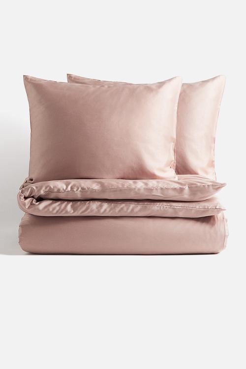 Satin double/king duvet cover set - peach pink 