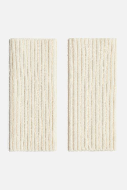 Rib-knit wrist warmers - cream 