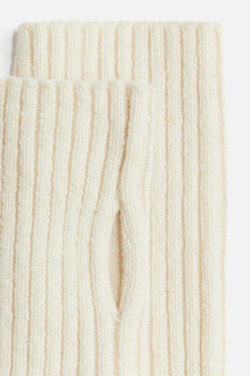 Rib-knit wrist warmers - cream 