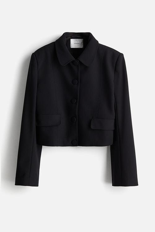 Collared jersey jacket - black