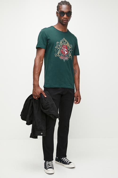 SS CN GUESS EMBLEM TEE - DARK JADE
