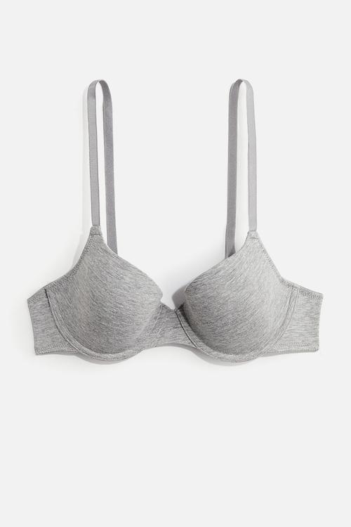 Padded underwired cotton bra - light grey marl 