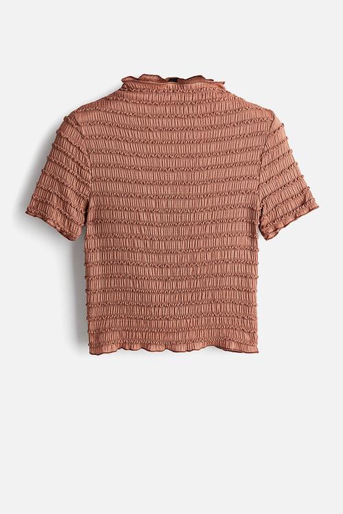 Overlock-detail smocked top - apricot