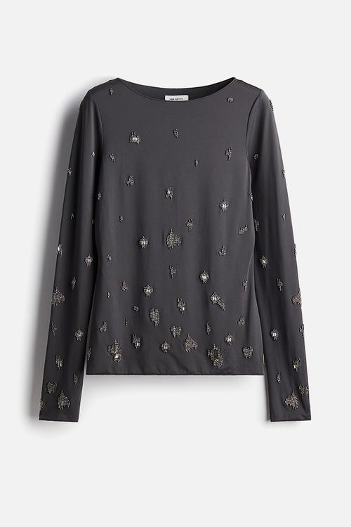 Bead-embellished top - dark grey